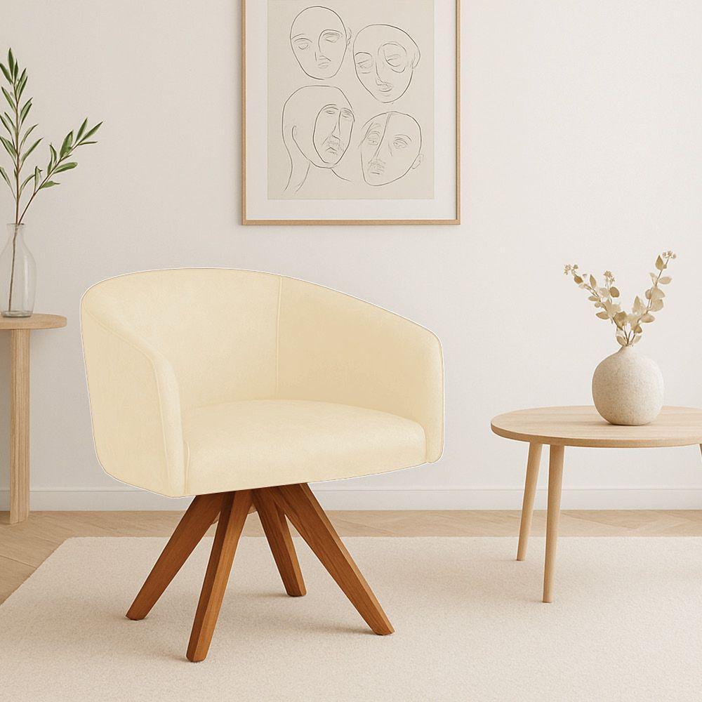 Poltrona Sala Base Giratória Madeira Arielle Sintético Pu D03 - D'rossi Bege - 1