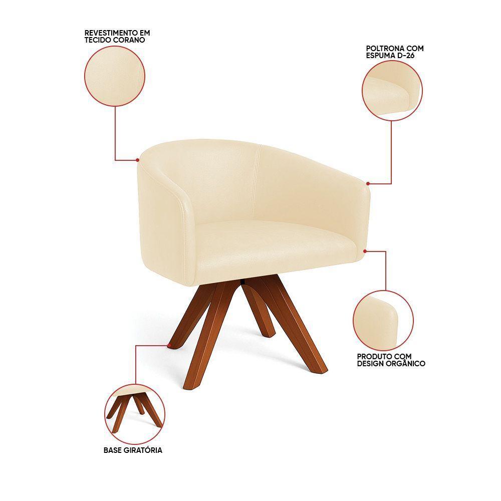 Poltrona Sala Base Giratória Madeira Arielle Sintético Pu D03 - D'rossi Bege - 3