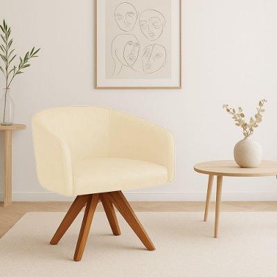 Poltrona Sala Base Giratória Madeira Arielle Sintético Pu D03 - D'rossi Bege