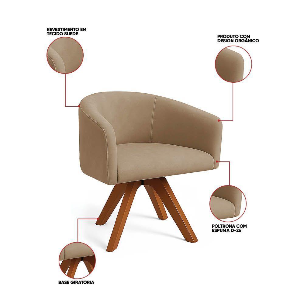 Poltrona Sala Base Giratória Madeira Arielle Suede D03 - D'rossi Marrom Rato - 3