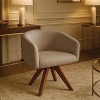 Poltrona Sala Base Giratória Madeira Arielle Suede D03 - D'rossi Marrom Rato - 1