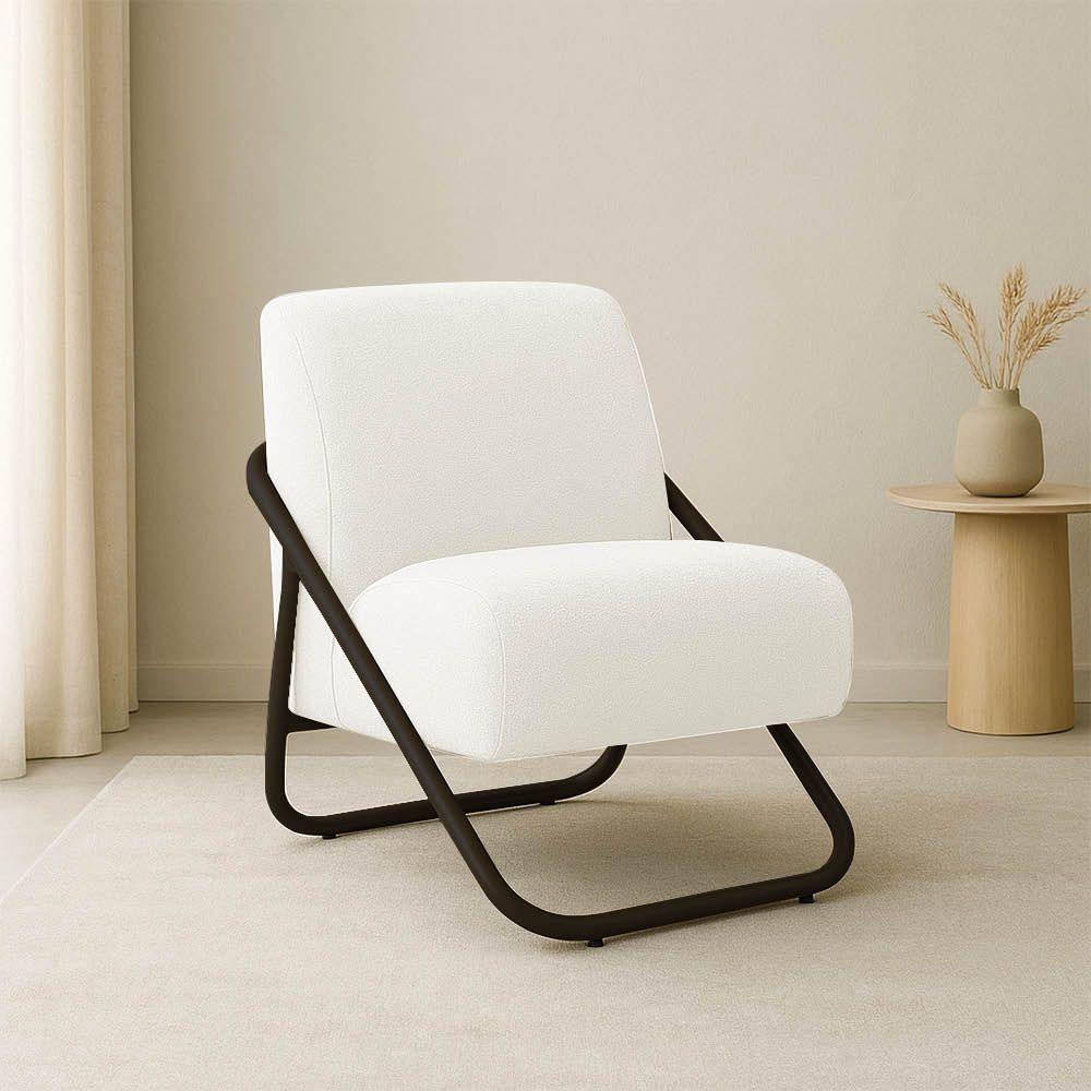 Poltrona Sala Decorativa Industrial Preto Martina Bouclê K01 - D'rossi Off White - 1