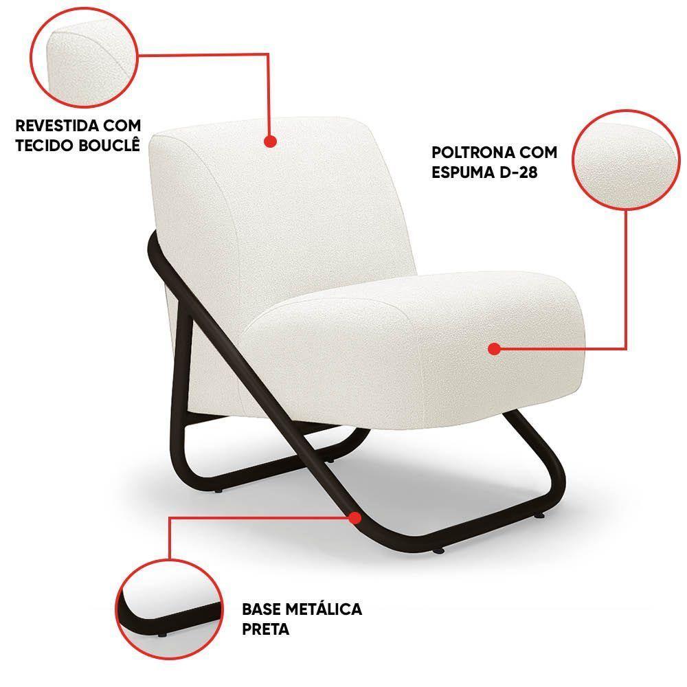 Poltrona Sala Decorativa Industrial Preto Martina Bouclê K01 - D'rossi Off White - 3