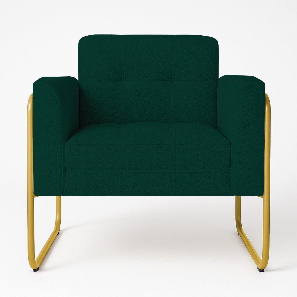 Poltrona Sala Industrial Alta Tubo Dourado Elisa Bouclê Verde D03 - D'rossi - 2