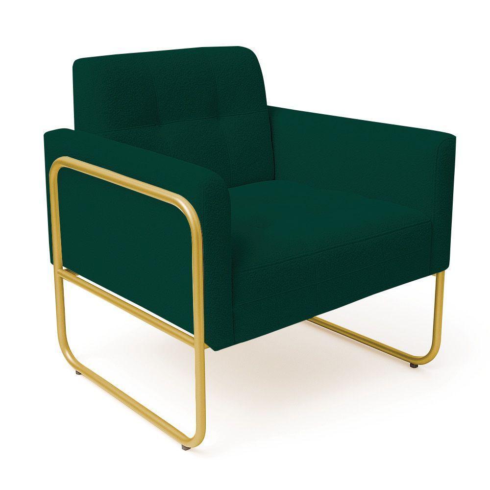 Poltrona Sala Industrial Alta Tubo Dourado Elisa Bouclê Verde D03 - D'rossi - 5