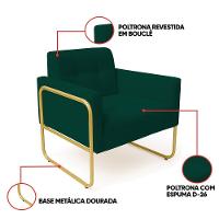 Poltrona Sala Industrial Alta Tubo Dourado Elisa Bouclê Verde D03 - D'rossi - 3