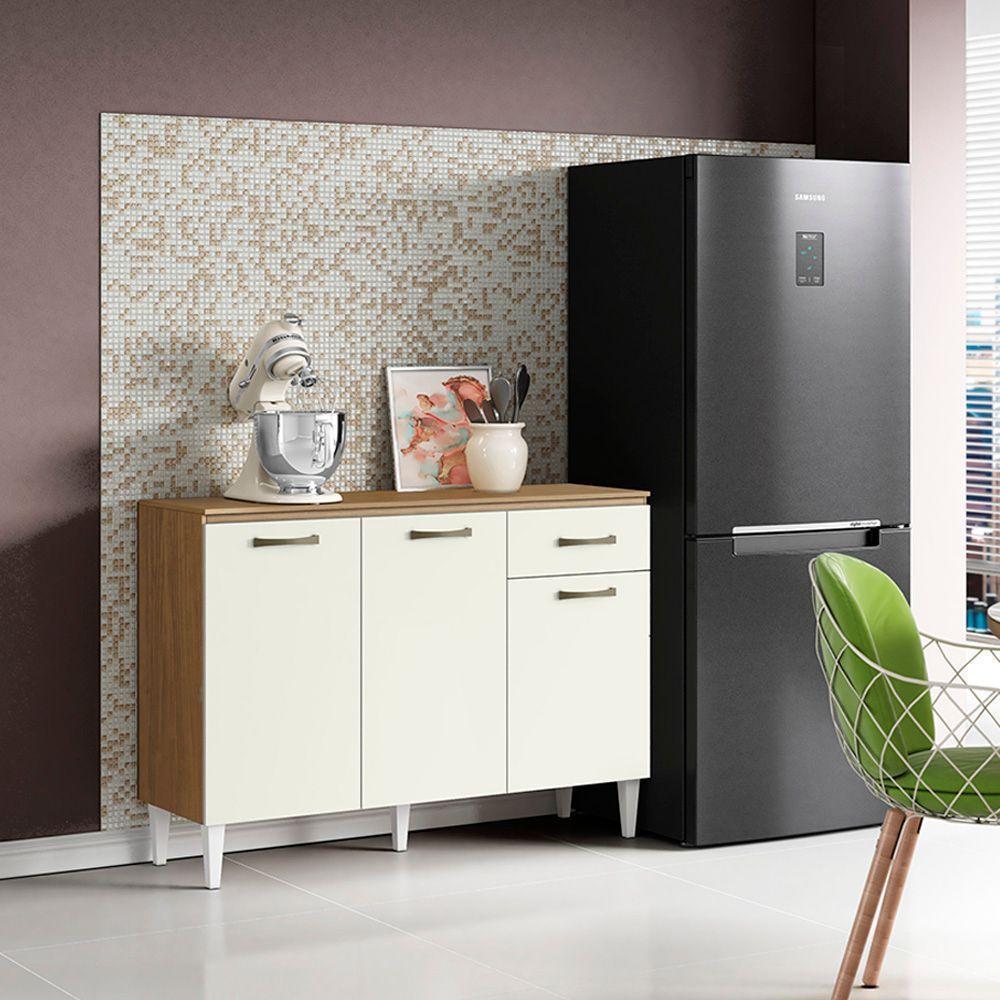 Balcão Cozinha Com Tampo 120cm 3 Portas Joana A09 - D'rossi Atacama E Off White - 1