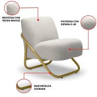 Poltrona Sala Decorativa Industrial Dourado Martina Bouclê K01 - D'rossi Cinza - 3