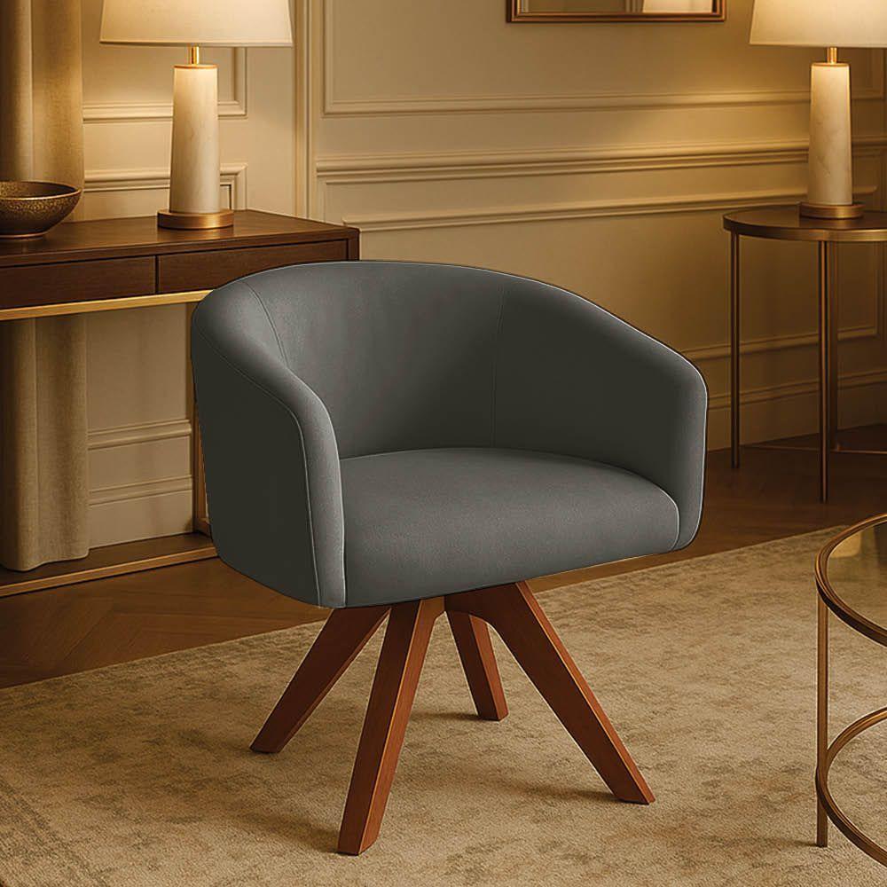 Poltrona Sala Base Giratória Madeira Arielle Suede Grafite D03 - D'rossi - 1