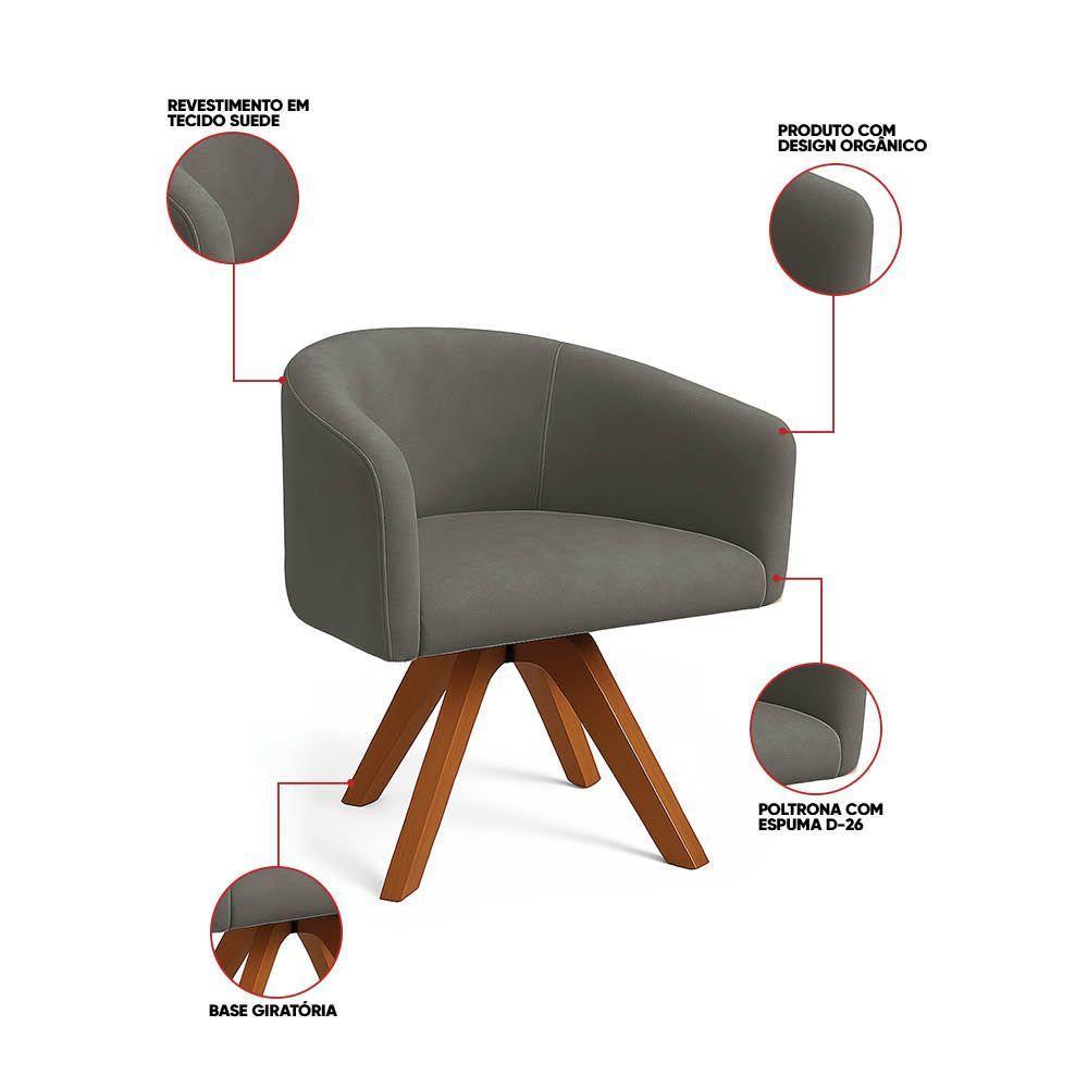 Poltrona Sala Base Giratória Madeira Arielle Suede Grafite D03 - D'rossi - 3