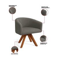 Poltrona Sala Base Giratória Madeira Arielle Suede Grafite D03 - D'rossi - 3