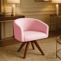 Poltrona Sala Base Giratória Madeira Arielle Suede Rosa Bebe D03 - D'rossi - 1