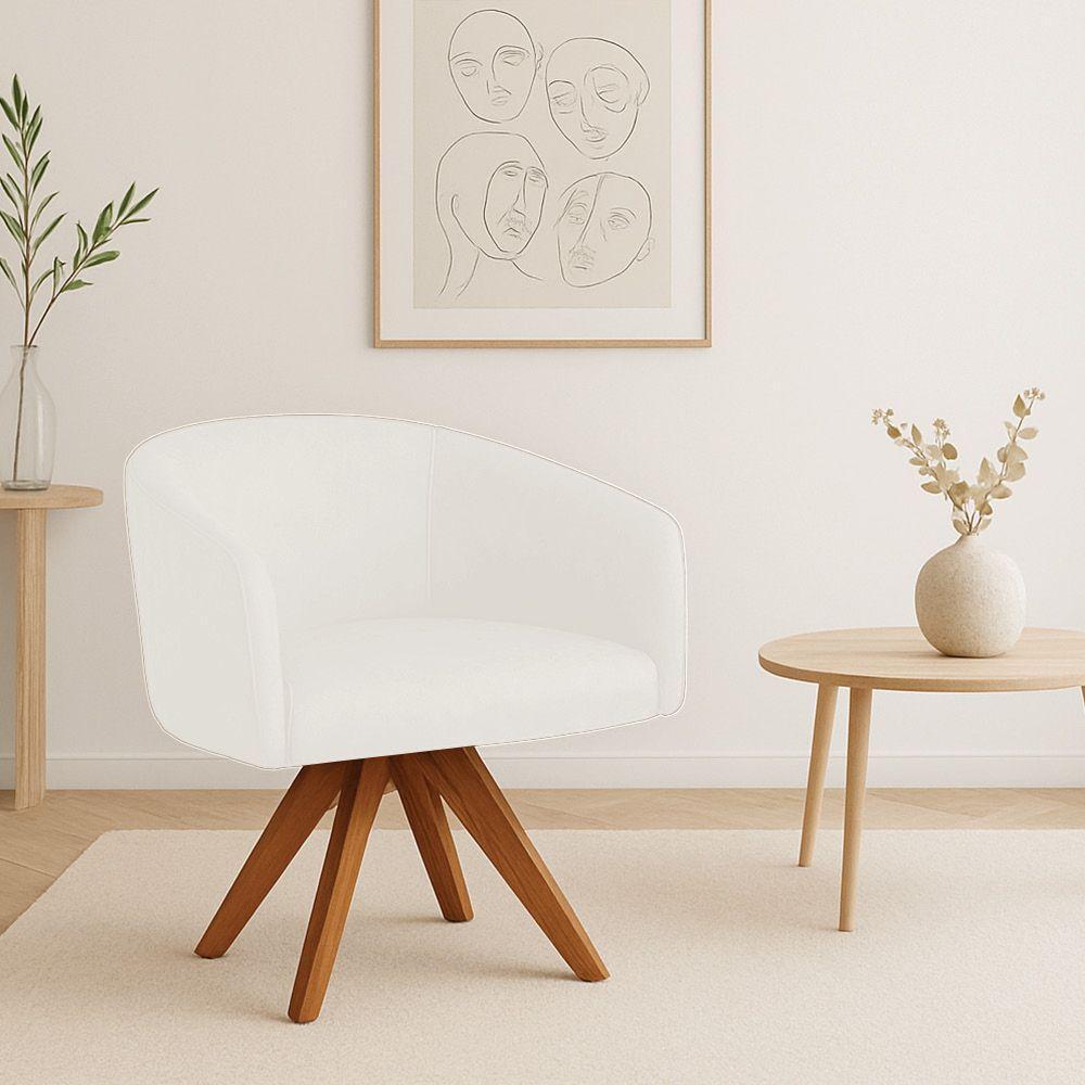 Poltrona Sala Base Giratória Madeira Arielle Sintético Pu D03 - D'rossi Branco - 1