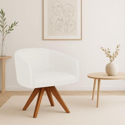 Poltrona Sala Base Giratória Madeira Arielle Sintético Pu D03 - D'rossi Branco