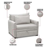 Poltrona Cama Retrátil Solteiro Com Rodízio Cloe Bouclê E03 - D'rossi Cinza Claro - 3