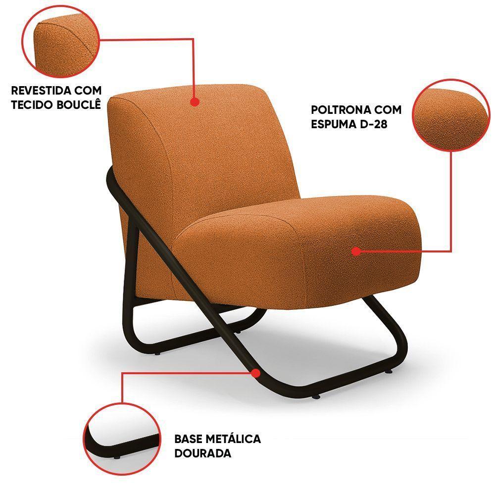 Poltrona Sala Decorativa Industrial Preto Martina Bouclê K01 - D'rossi Caramelo - 3