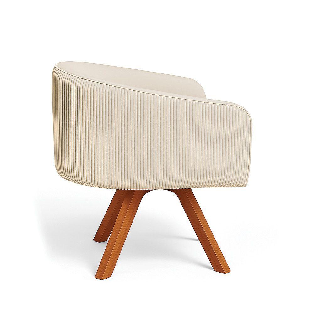 Poltrona Sala Base Giratória Madeira Arielle Veludo Cotelê Bege D03 - D'rossi - 5