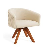 Poltrona Sala Base Giratória Madeira Arielle Veludo Cotelê Bege D03 - D'rossi - 2