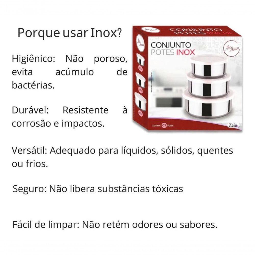 Conjunto De Potes Tigelas Bowl Inox Com Tampa 3 Unidades Coz - 3