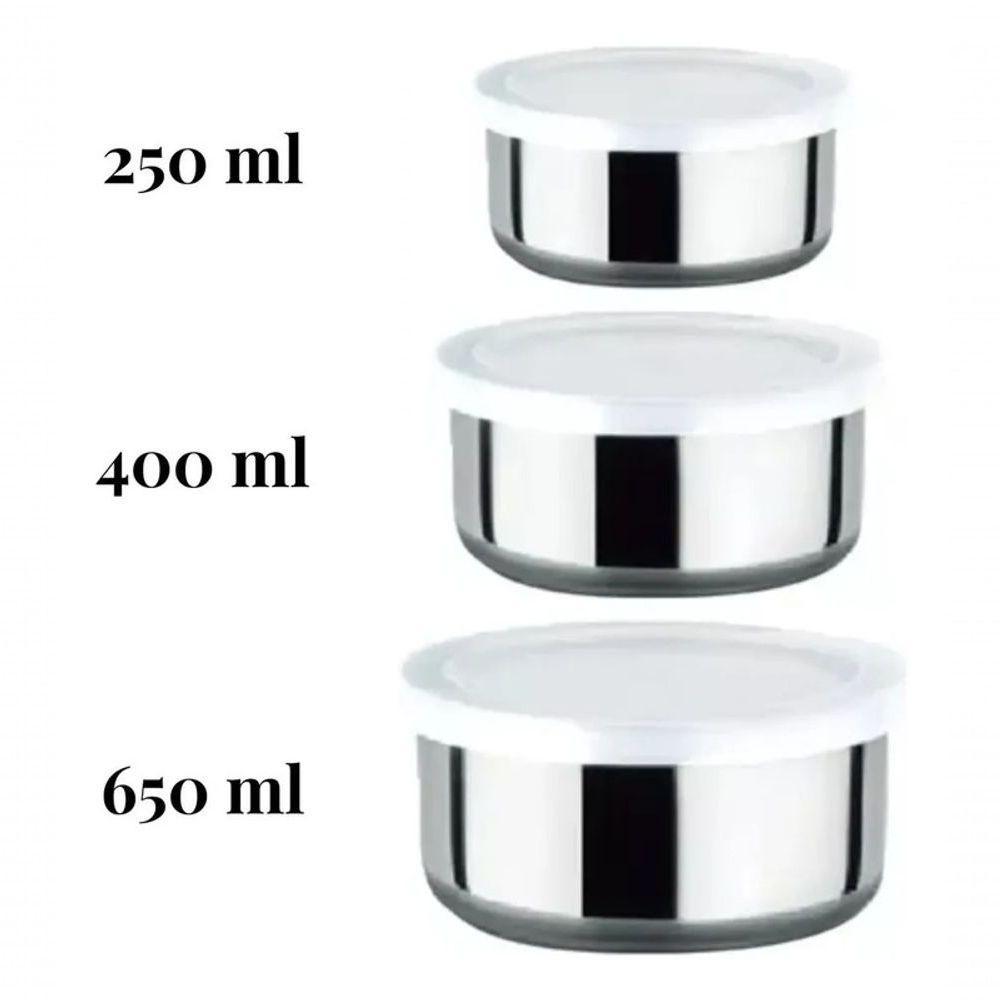 Conjunto De Potes Tigelas Bowl Inox Com Tampa 3 Unidades Coz - 4