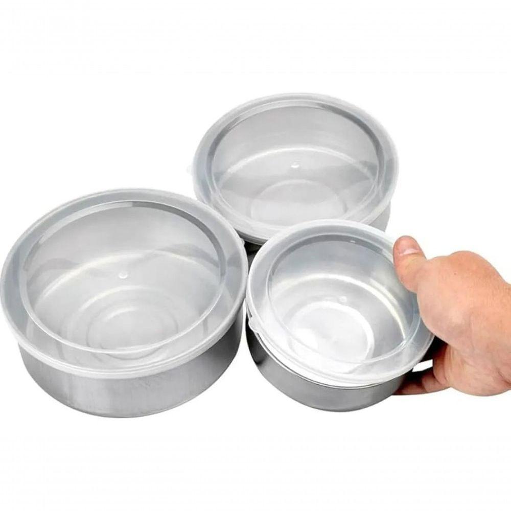 Conjunto De Potes Tigelas Bowl Inox Com Tampa 3 Unidades Coz - 5