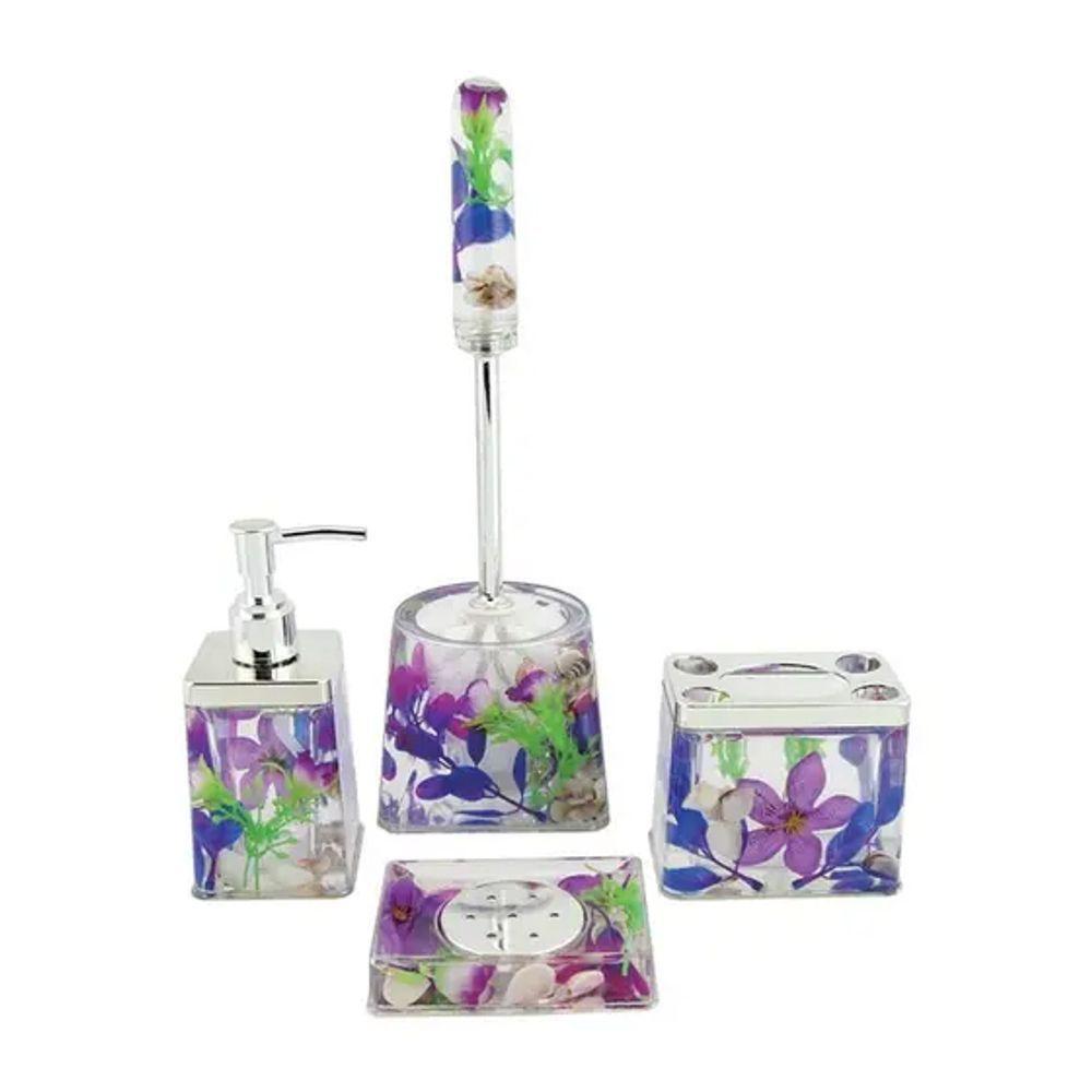Kit Conjunto Banheiro Acrílico 4 Peças Floral - 3