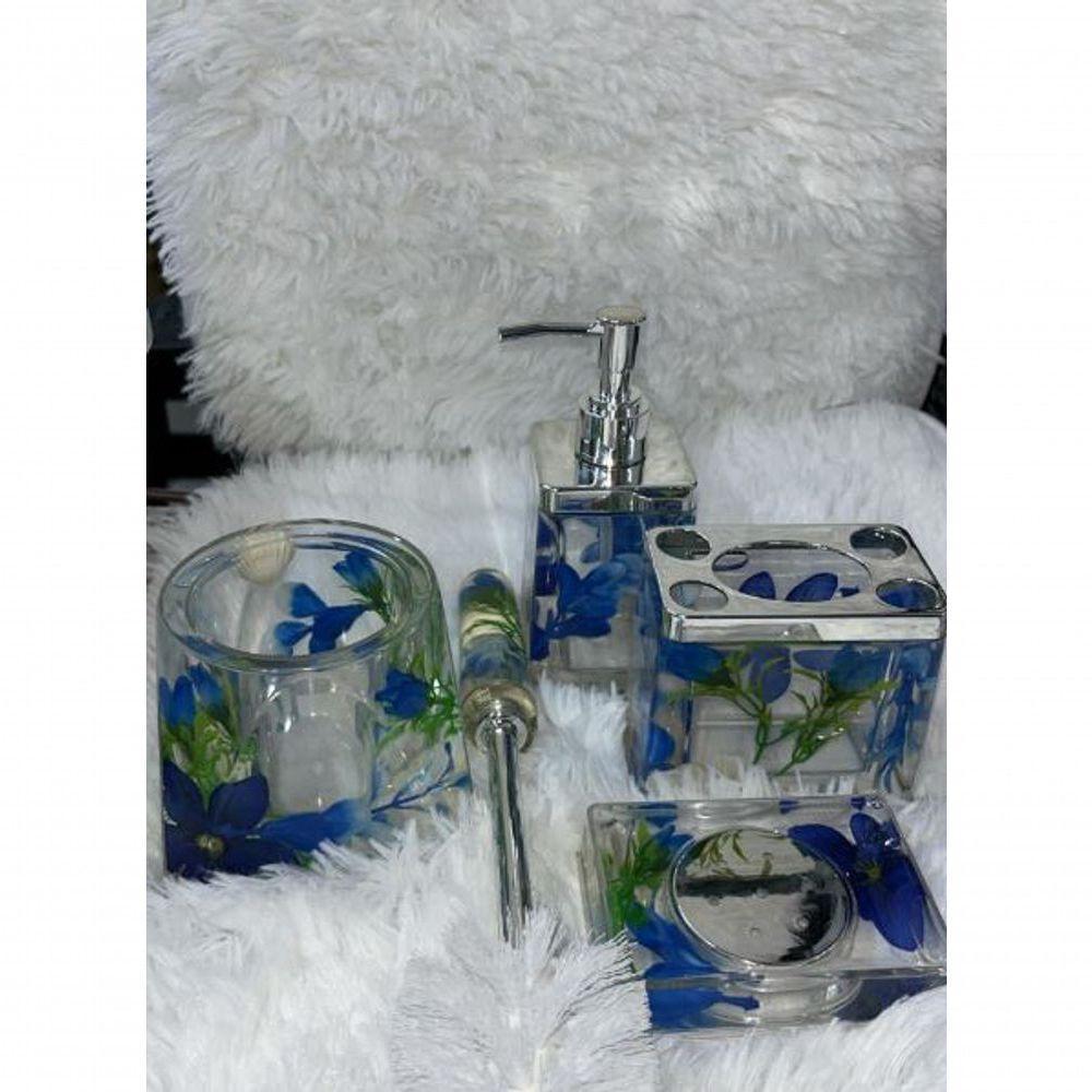 Kit Conjunto Banheiro Acrílico 4 Peças Floral - 5