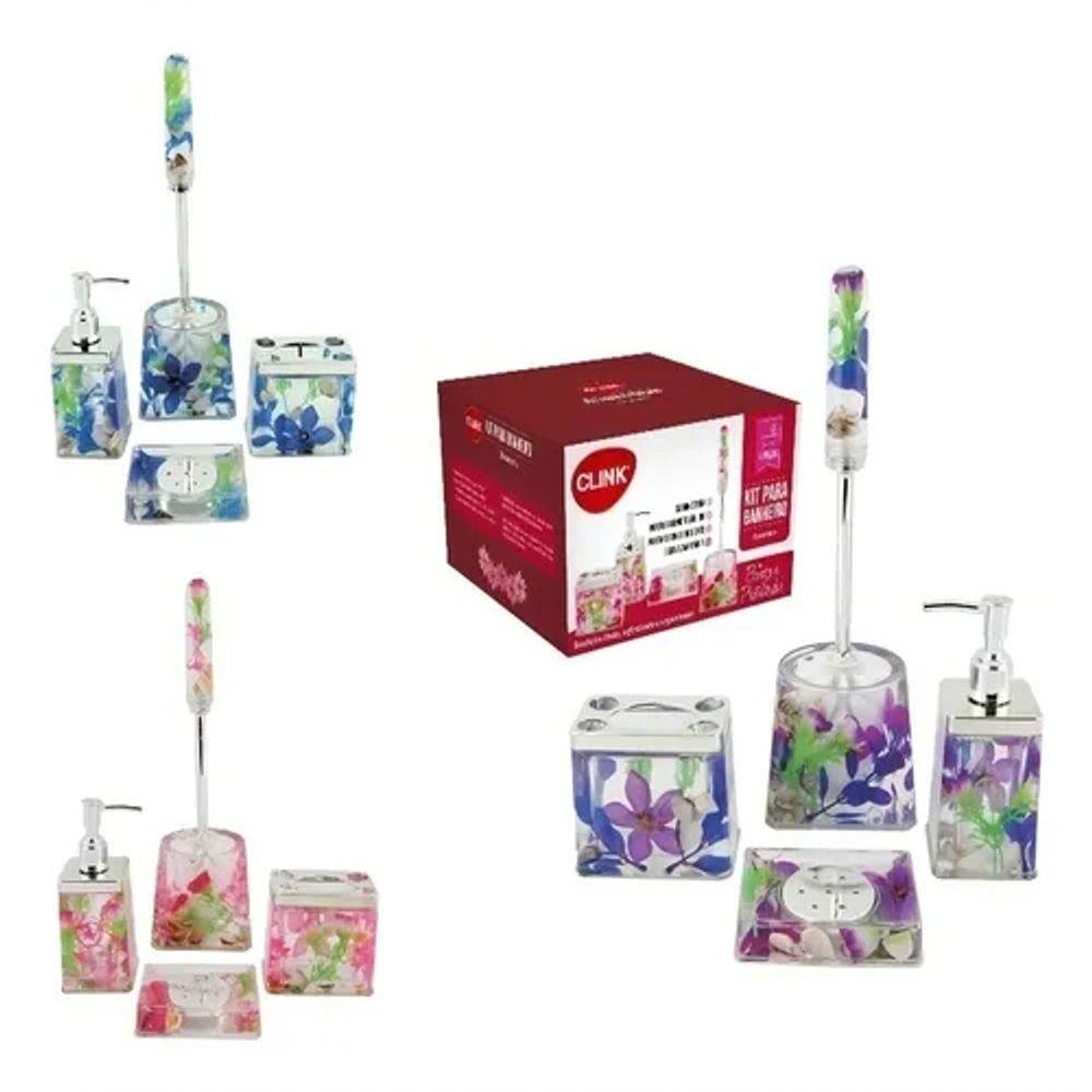 Kit Conjunto Banheiro Acrílico 4 Peças Floral - 6