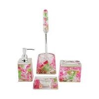 Kit Conjunto Banheiro Acrílico 4 Peças Floral