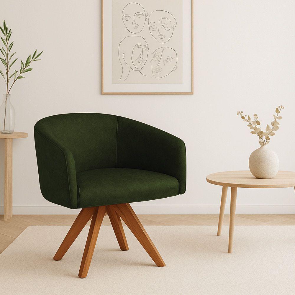 Poltrona Sala Base Giratória Madeira Arielle Sintético Pu D03 - D'rossi Verde - 1