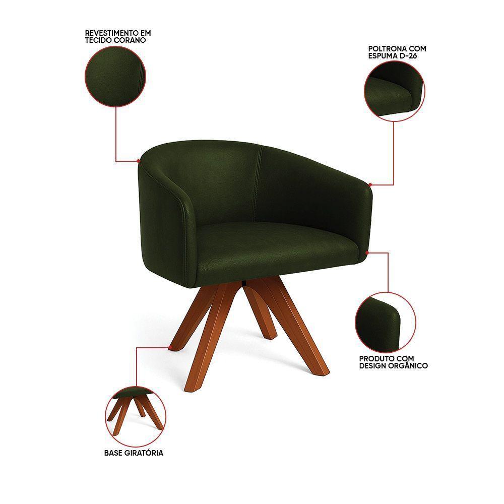 Poltrona Sala Base Giratória Madeira Arielle Sintético Pu D03 - D'rossi Verde - 3