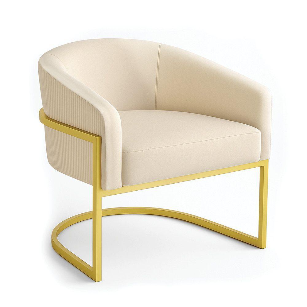 Poltrona Sala Industrial Dourada Arielle Veludo Cotelê D03 - D'rossi Bege - 2