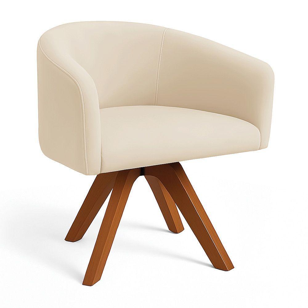 Poltrona Sala Base Giratória Madeira Arielle Veludo Bege D03 - D'rossi - 2