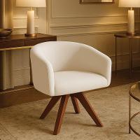 Poltrona Sala Base Giratória Madeira Arielle Veludo Bege D03 - D'rossi - 1