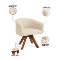 Poltrona Sala Base Giratória Madeira Arielle Veludo Bege D03 - D'rossi