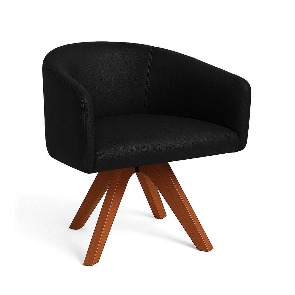 Poltrona Sala Base Giratória Madeira Arielle Sintético Pu Preto D03 - D'rossi - 2