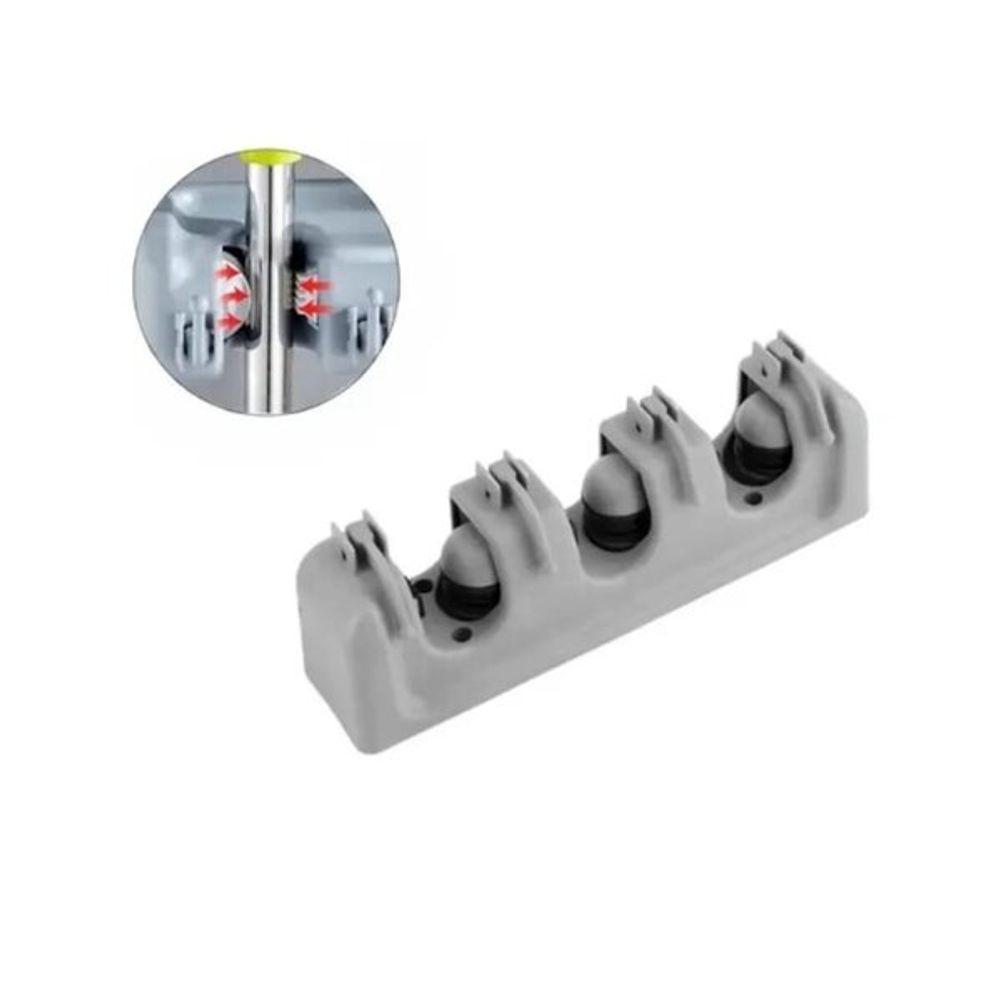 Suporte Vassoura Organizador 3 Posições 4 Ganchos Cinza - 4