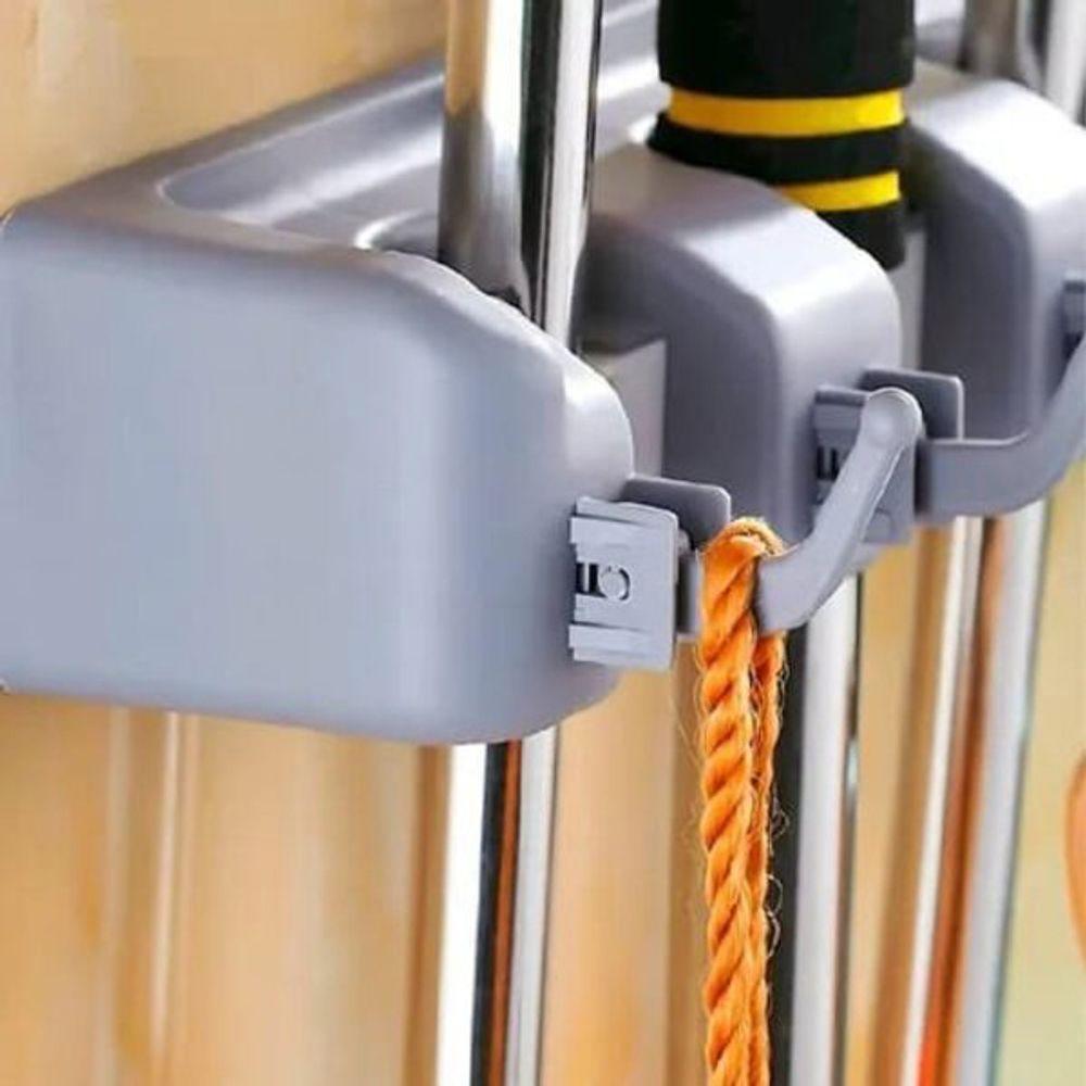 Suporte Vassoura Organizador 3 Posições 4 Ganchos Cinza - 7