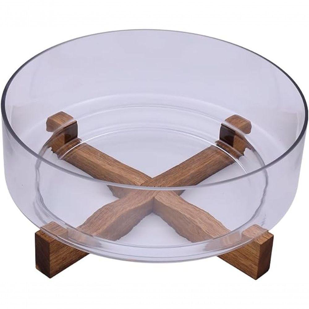 Saladeira Vidro Borossilicato Base De Acacia 28cm Vd24047 - Mimo - 1