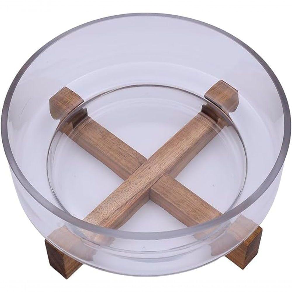 Saladeira Vidro Borossilicato Base De Acacia 28cm Vd24047 - Mimo - 2