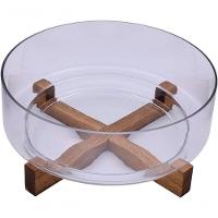 Saladeira Vidro Borossilicato Base De Acacia 28cm Vd24047 - Mimo - 1