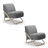 Poltrona Sala Estar Industrial Champanhe Kit 2 Martina Bouclê Grafite K01 - D'rossi - 2