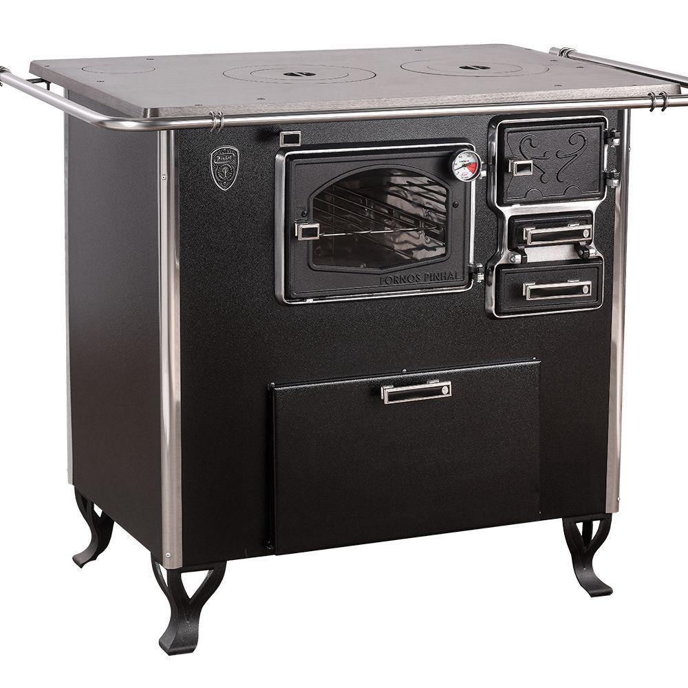 Fogão A Lenha Com Forno E Caixa Esq Preto Fornos Pinhal N2 - 1