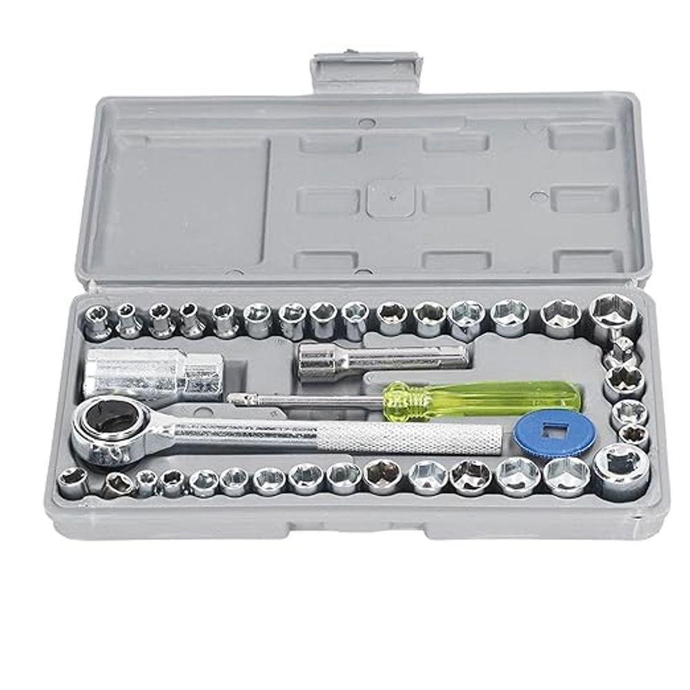 Kit Soquetes Sextavados 40 Peças Chaves Catraca Reversível M - 1