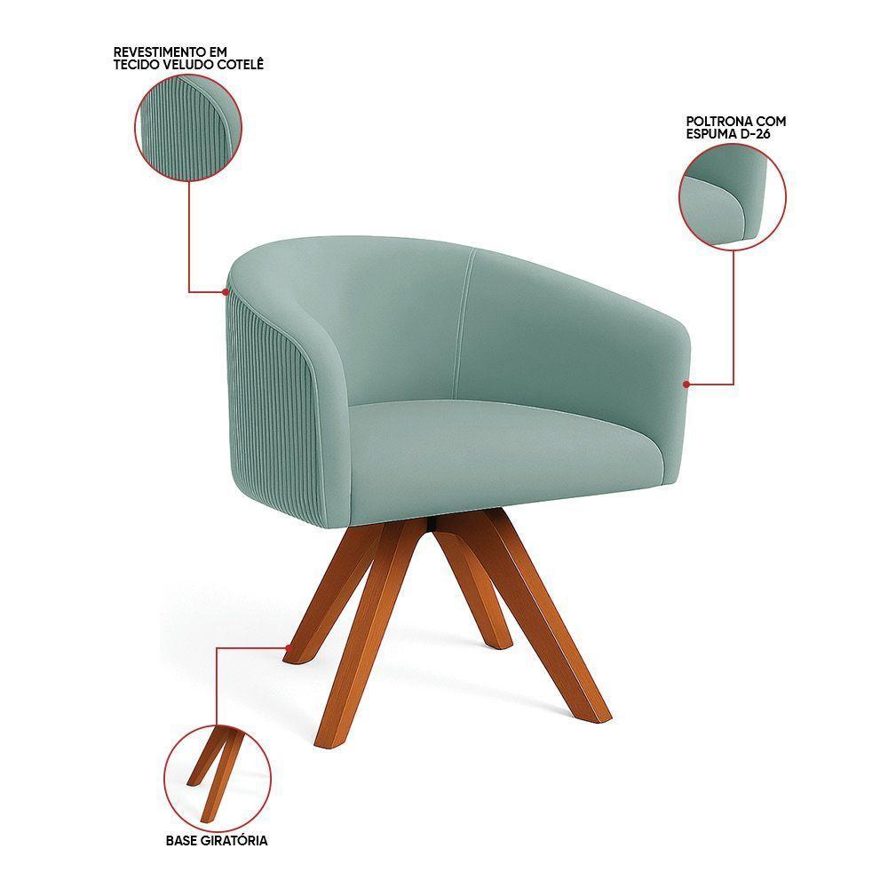 Poltrona Sala Base Giratória Madeira Arielle Veludo Cotelê D03 - D'rossi Menta - 2