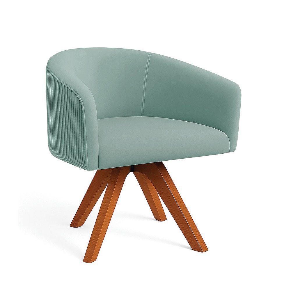 Poltrona Sala Base Giratória Madeira Arielle Veludo Cotelê D03 - D'rossi Menta - 6
