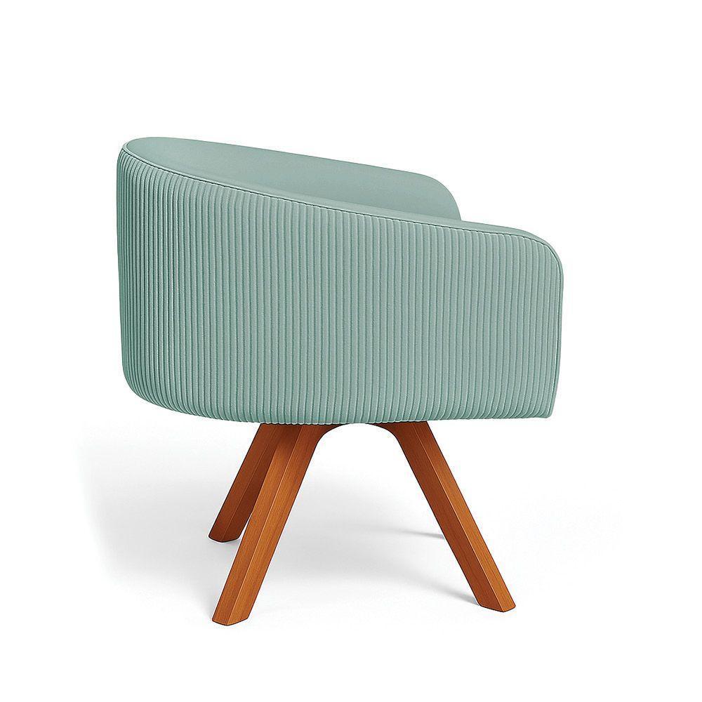 Poltrona Sala Base Giratória Madeira Arielle Veludo Cotelê Menta D03 - D'rossi - 4