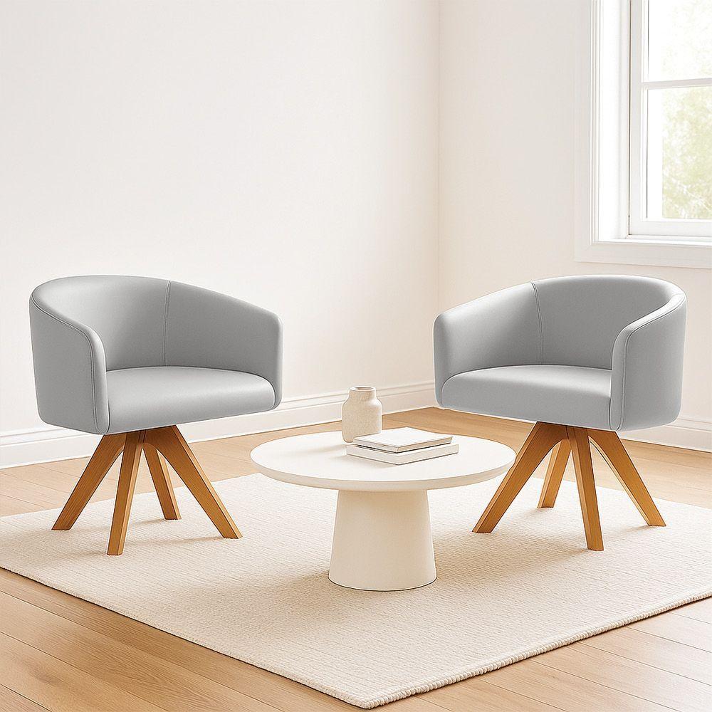 Poltrona Sala Base Giratória Madeira Arielle Sintético Cinza D03 - D'rossi - 1