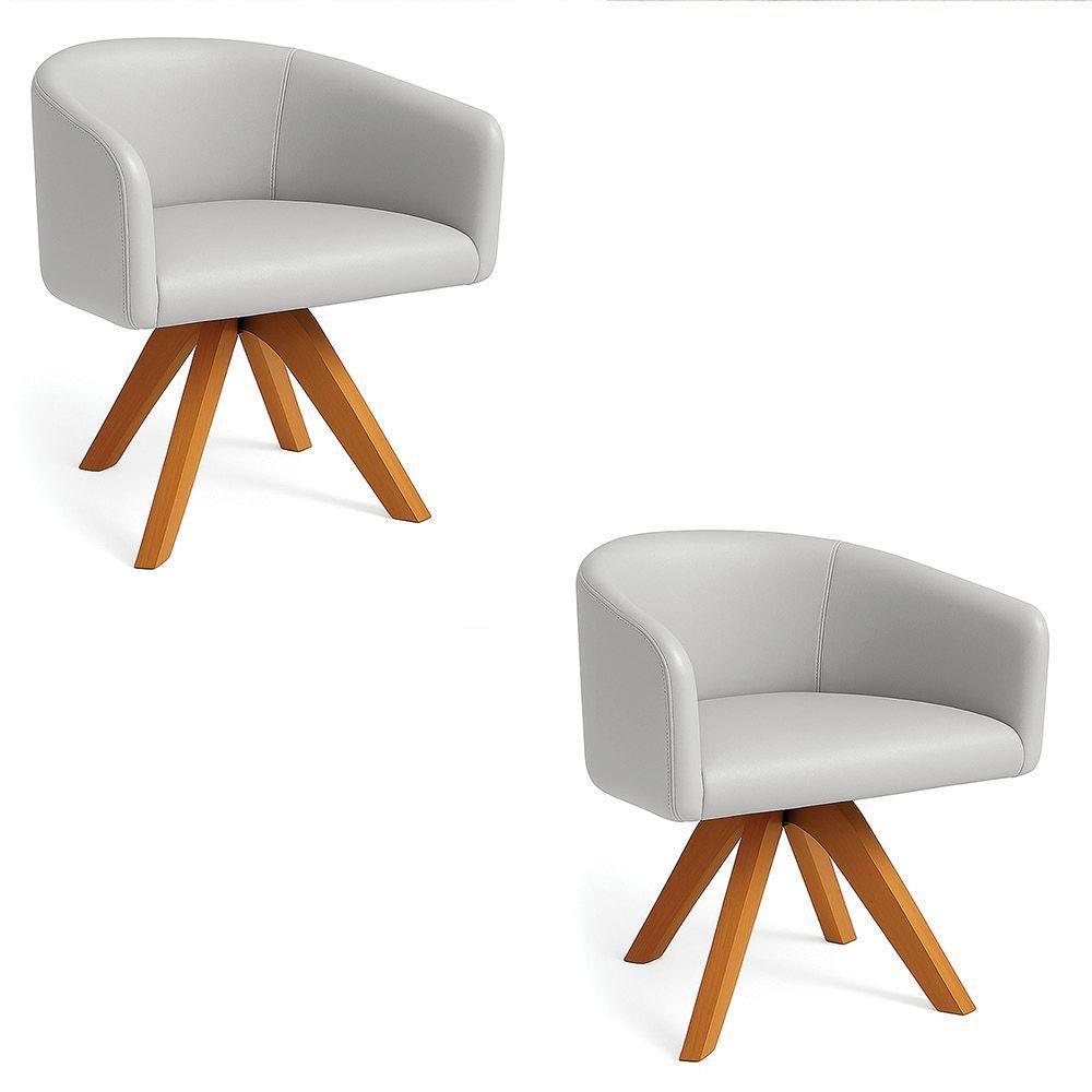 Poltrona Sala Base Giratória Madeira Arielle Sintético Cinza D03 - D'rossi - 2