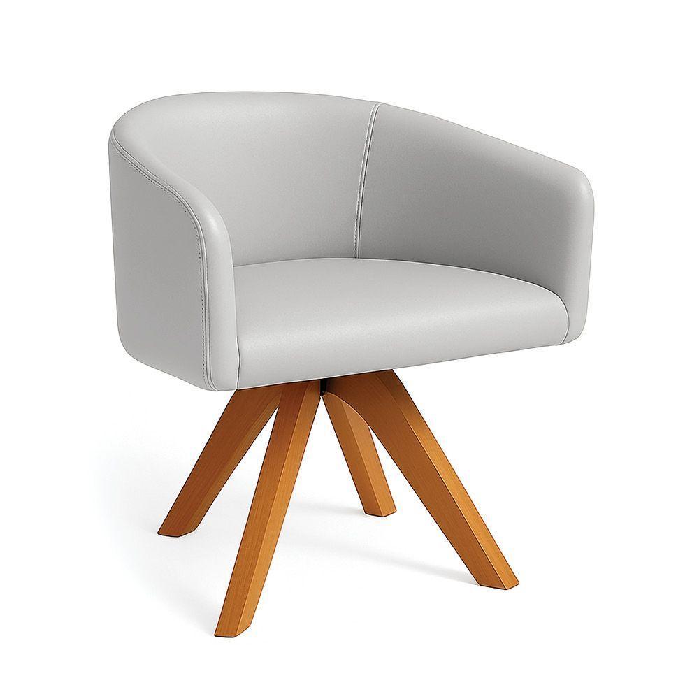 Poltrona Sala Base Giratória Madeira Arielle Sintético Cinza D03 - D'rossi - 5